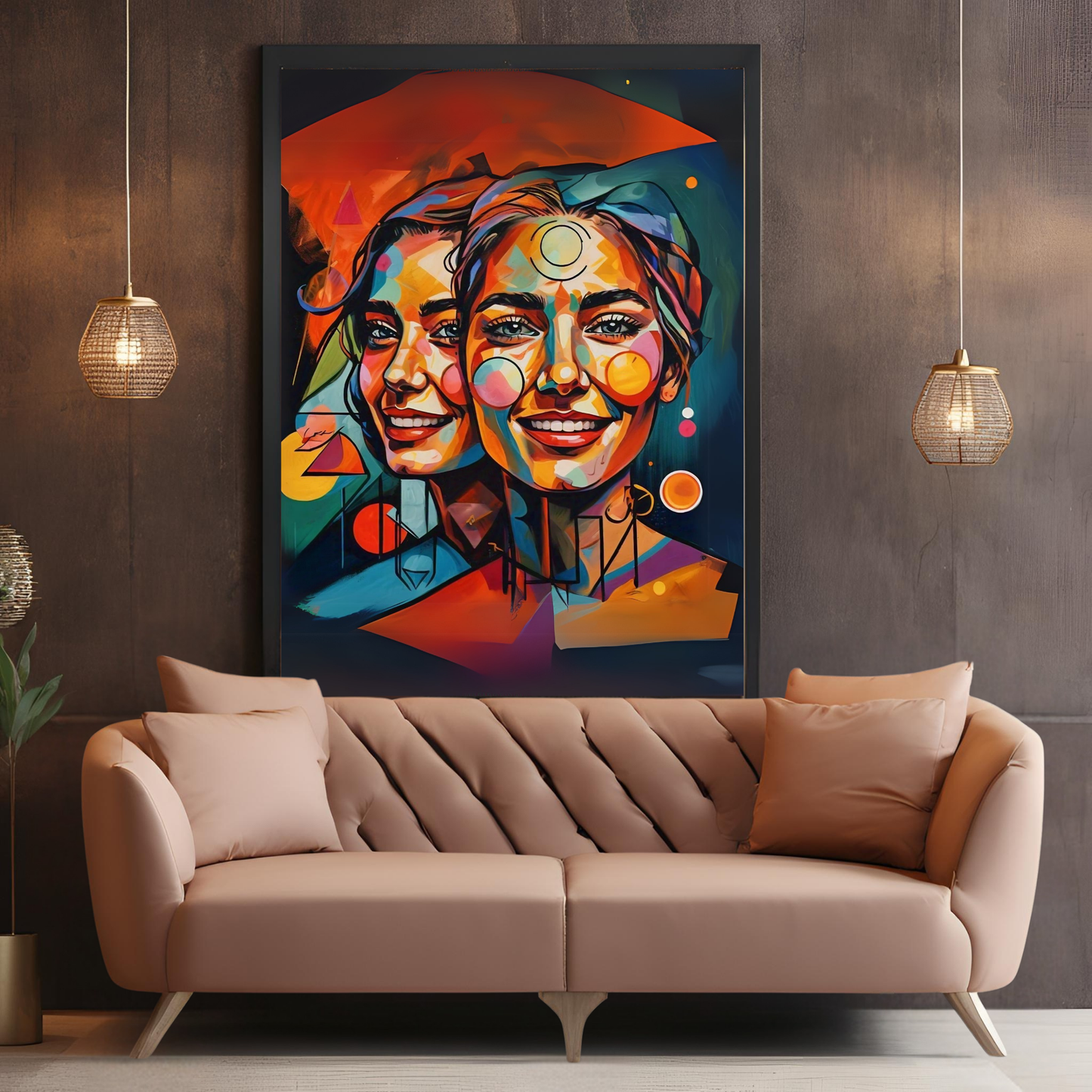 Twin Flames - Face Portrait Art, Representing Spiritual Connection