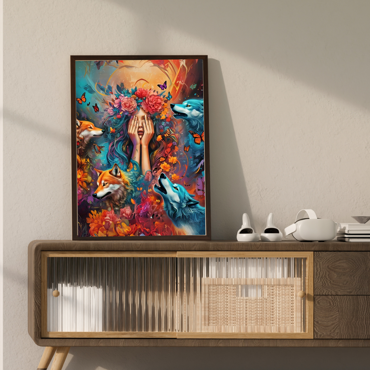 Moonlit Guardian - Wolf Spirit Woman Portrait Art