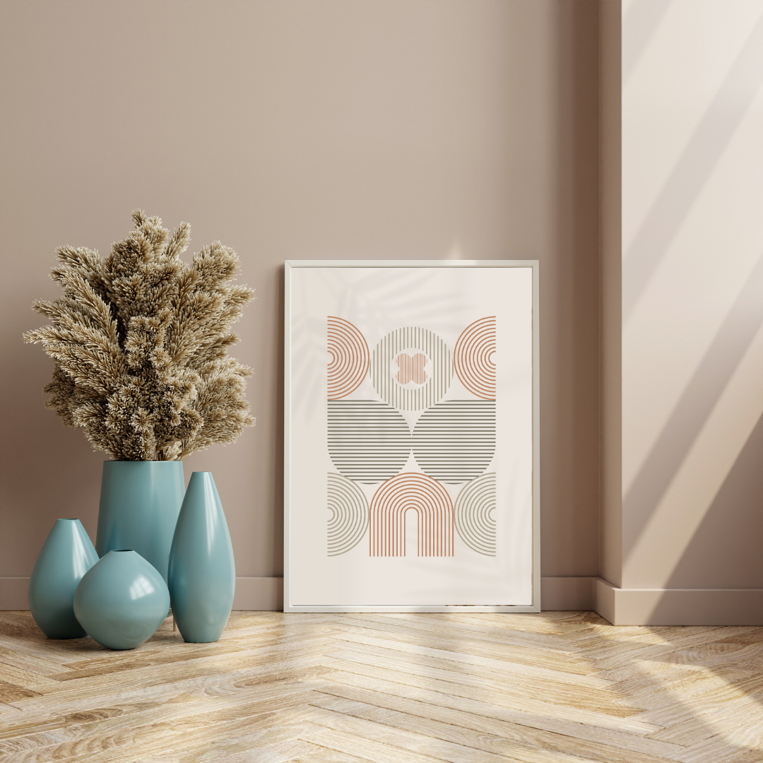 Pastel Beige Geometric Coupled Boho Art
