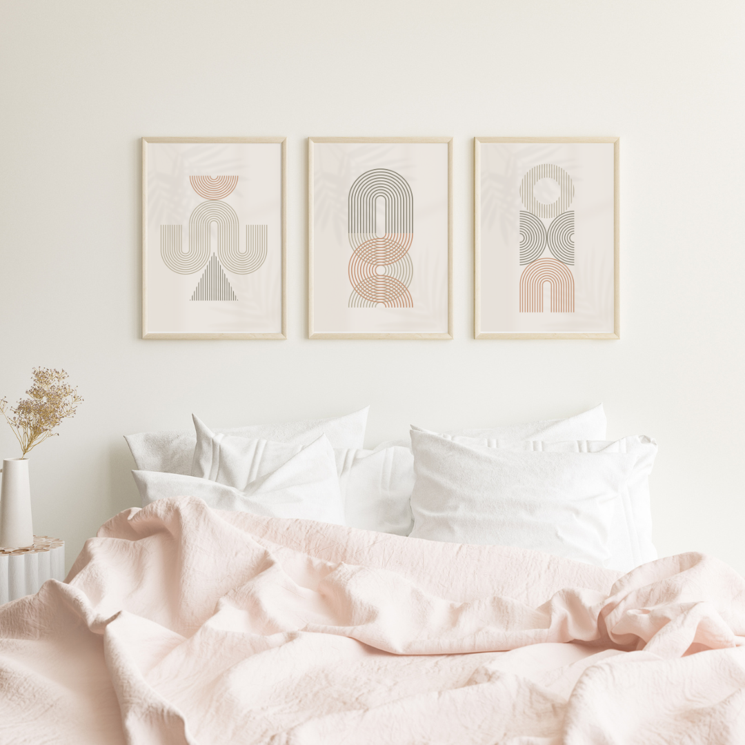 Pastel Beige Geometric Line Boho Art - Set of 3