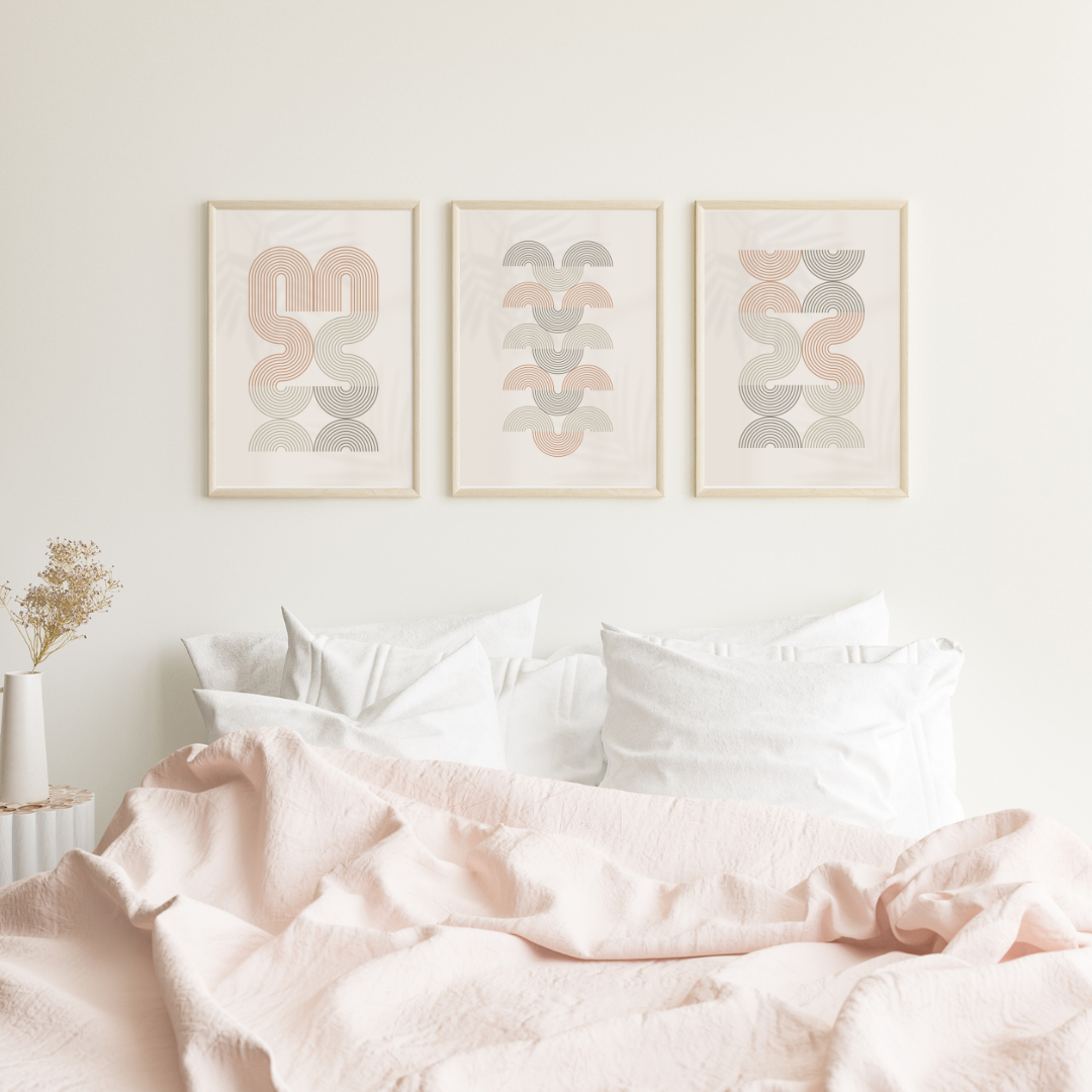 Pastel Beige Wave Line Boho Art - Set of 3