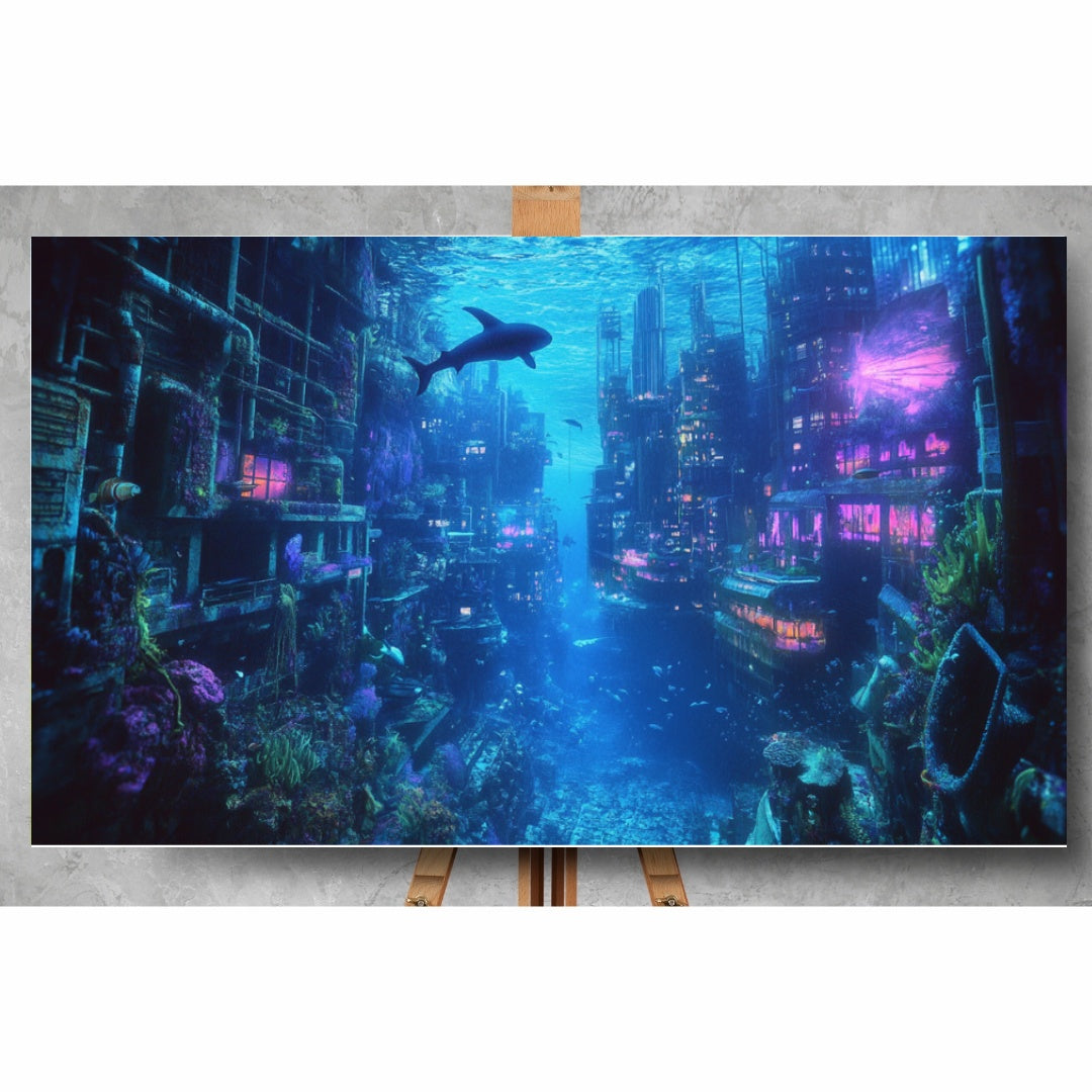 Underwater City: Submerged cityscape, marine life, and abstract colors - Landscapes