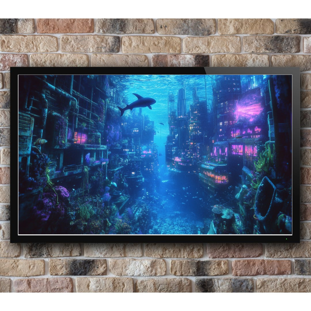 Underwater City: Submerged cityscape, marine life, and abstract colors - Landscapes