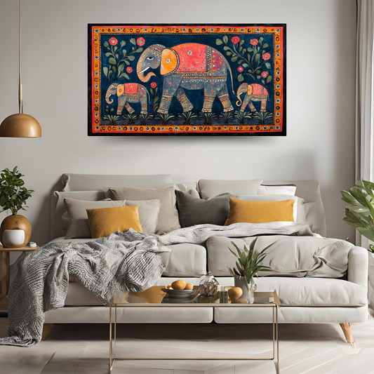 Madhubani Painting Art | Elephant Family- Strength and unity | Indian Folk Art