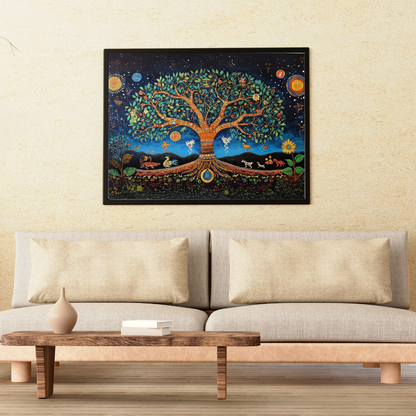 Madhubani Painting Art | Tree of Life -  Symbolizing Harmony and Nature - Vibrant | Indian Folk Art