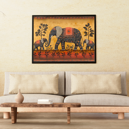 Madhubani Painting Art | Elephant Family- Strength and unity - Vibrant| Indian Folk Art