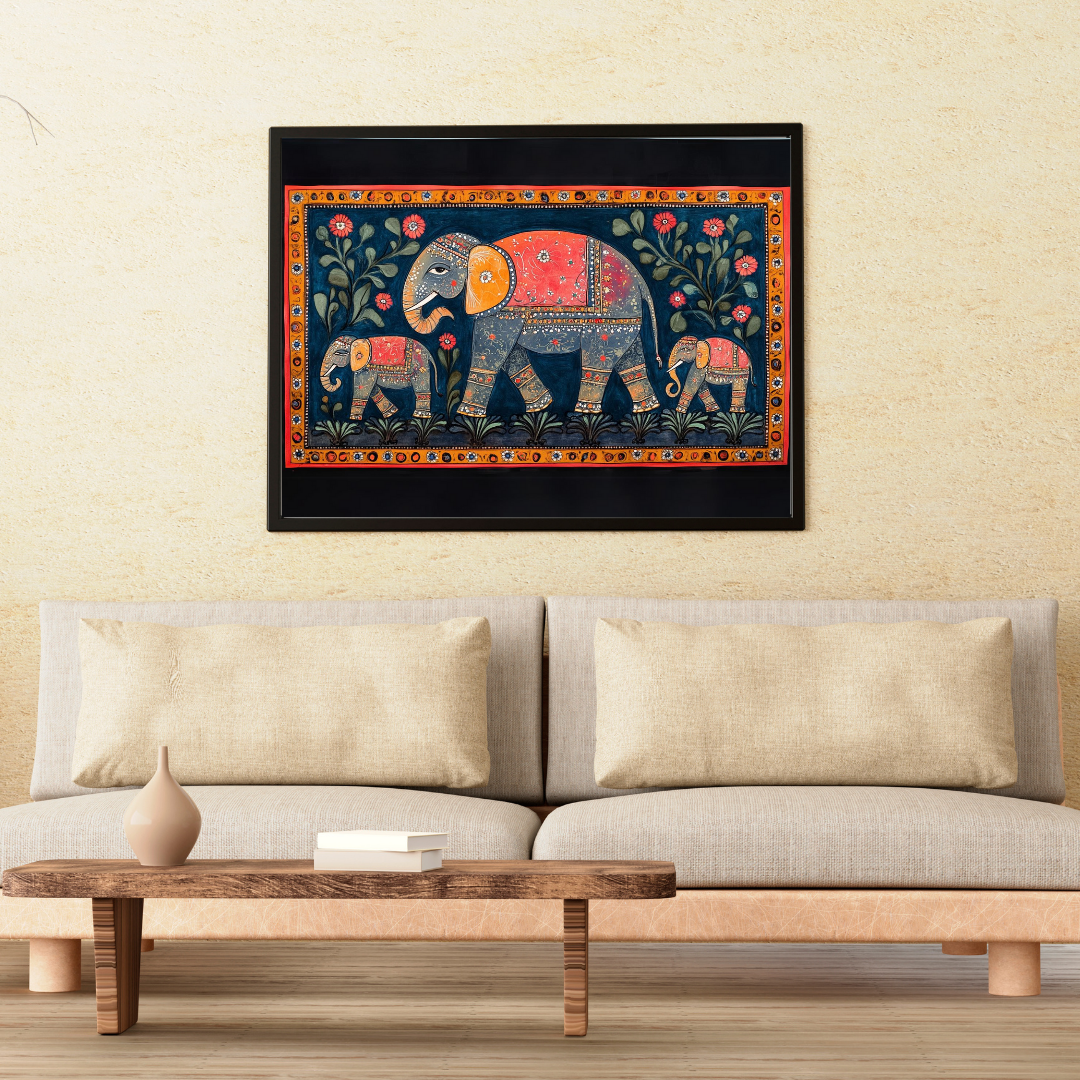 Madhubani Painting Art | Elephant Family- Strength and unity | Indian Folk Art