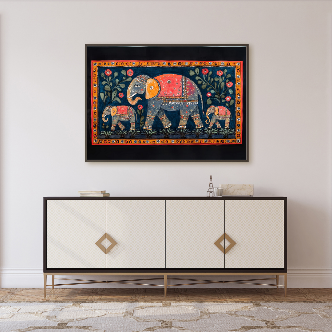 Madhubani Painting Art | Elephant Family- Strength and unity | Indian Folk Art