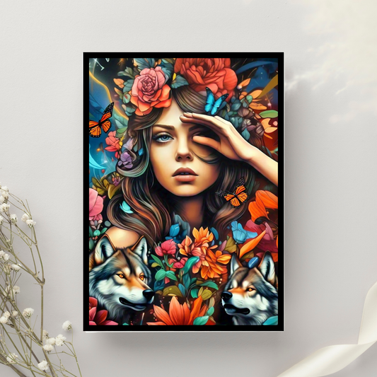 Freedom - Wolf Spirit Woman Portrait Art