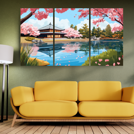 Japanese Garden: Serene water, traditional architecture, and vibrant cherry blossoms - Landscapes
