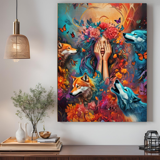 Moonlit Guardian - Wolf Spirit Woman Portrait Art