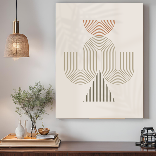 Pastel Beige Geometric Elliptic Line Boho Art