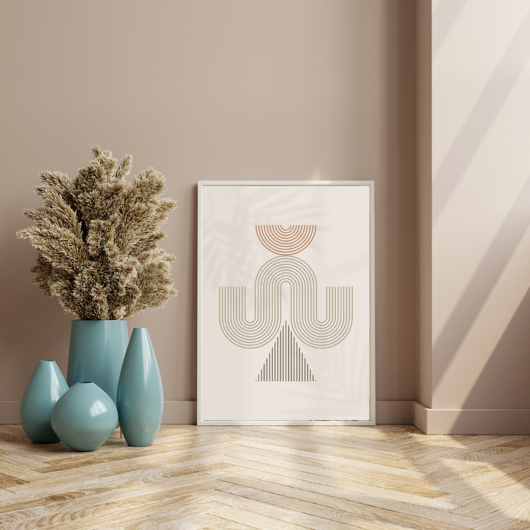 Pastel Beige Geometric Elliptic Line Boho Art