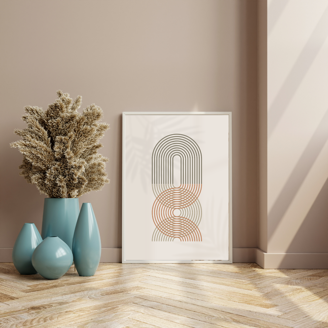 Pastel Beige Geometric Encircled Boho Art