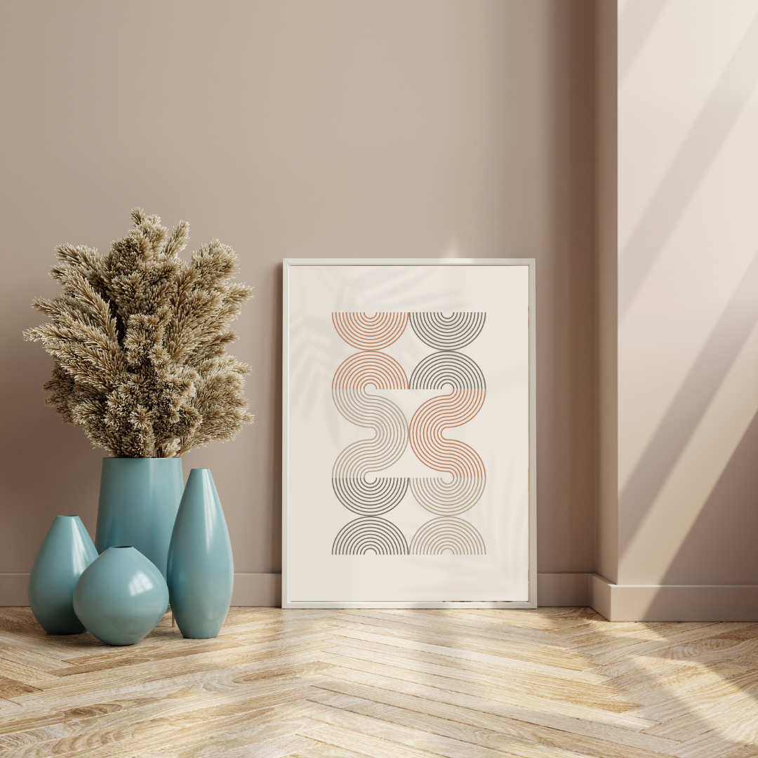 Pastel Beige Wave Line Boho Art