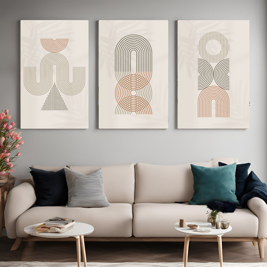 Pastel Beige Geometric Line Boho Art - Set of 3