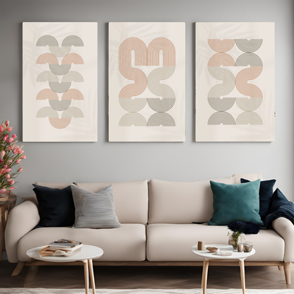 Pastel Beige Wave Line Boho Art - Set of 3