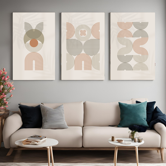 Pastel Beige Wrap Line Boho Art - Set of 3